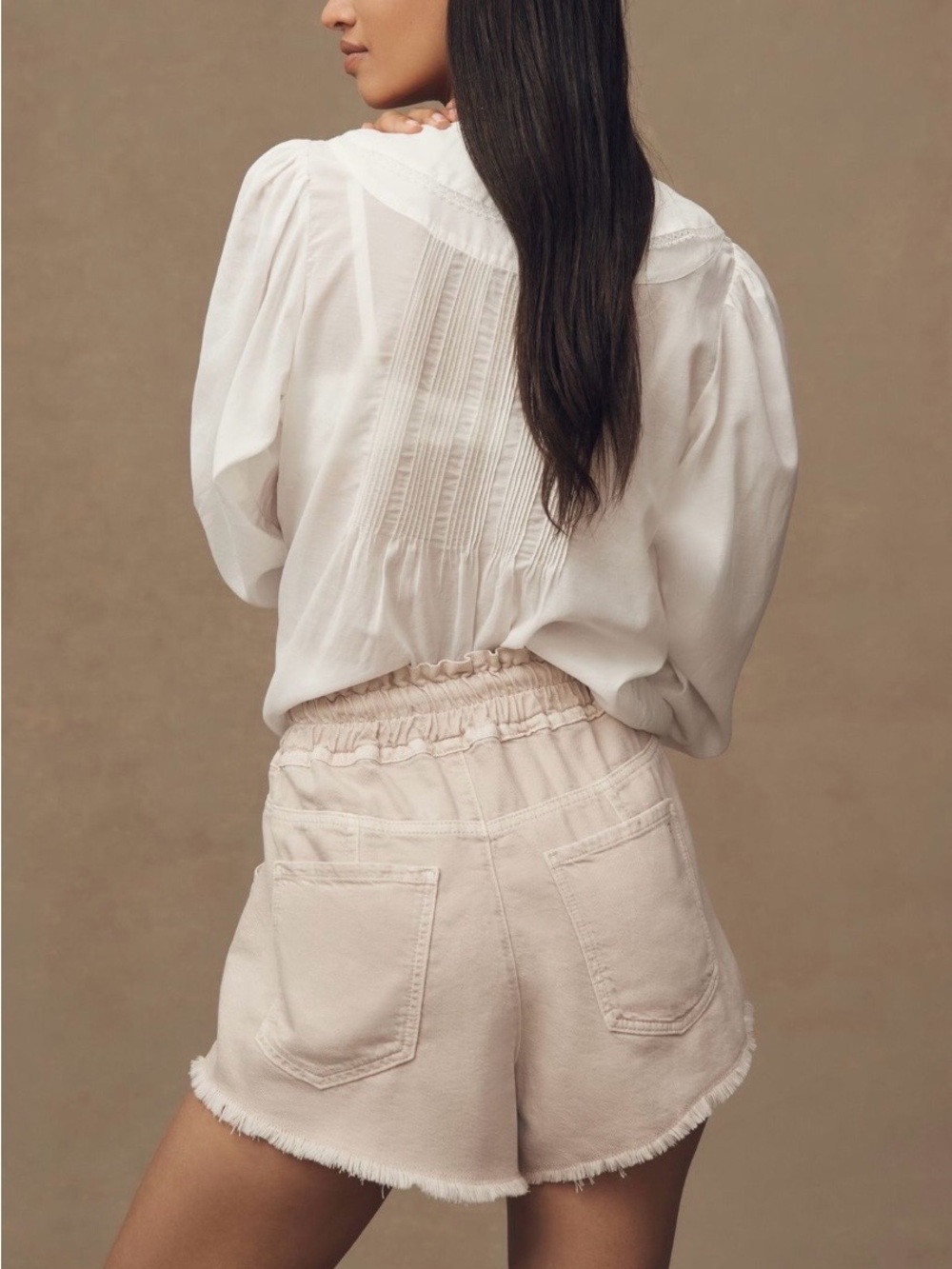 Anthropologie High-Rise Drawstring Shorts in Light Sand - Picture 3 of 10